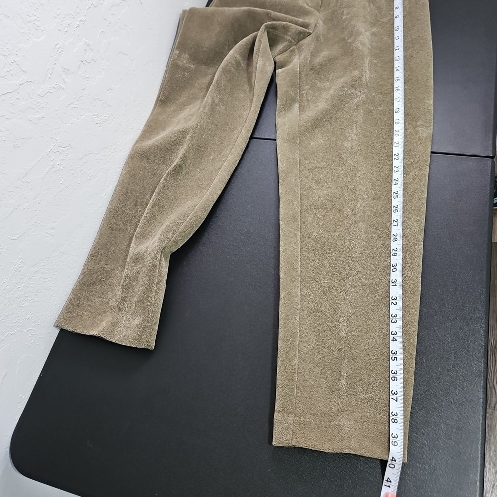 Vtg Faux Suede Women's Pants Olive Green Sz 6 Button Boho Minimalist Microfiber - Picture 10 of 10